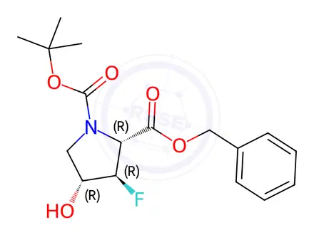 Chemical structure of 2-Benzyl 1-(tert-butyl) (2R,3R,4R)-3-fluoro-4-hydroxypyrrolidine-1,2-dicarboxylate