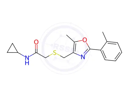 Chemical structure of Acetamide, N-cyclopropyl-2-[[[5-methyl-2-(2-methylphenyl)-4-oxazolyl]methyl]thio]-