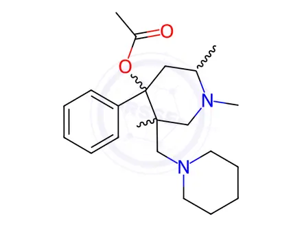 Chemical structure of [1,2,5-trimethyl-4-phenyl-5-(1-piperidylmethyl)-4-piperidyl] acetate dihydrochloride
