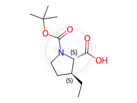Chemical structure of (2S,3S)-1-(tert-Butoxycarbonyl)-3-ethylpyrrolidine-2-carboxylic Acid