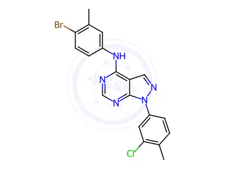 Chemical structure of N-(4-Bromo-3-methylphenyl)-1-(3-chloro-4-methylphenyl)-1H-pyrazolo[3,4-d]pyrimidin-4-amine
