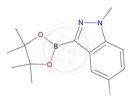 Chemical structure of 5-Bromo-1-methyl-3-(4,4,5,5-tetramethyl-1,3,2-dioxaborolan-2-yl)-1H-indazole
