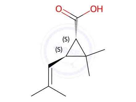 Chemical structure of (1S,3S)-2,2-Dimethyl-3-(2-methylprop-1-en-1-yl)cyclopropanecarboxylic acid