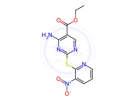Chemical structure of Ethyl 4-amino-2-[(3-nitropyridin-2-yl)sulfanyl]pyrimidine-5-carboxylate