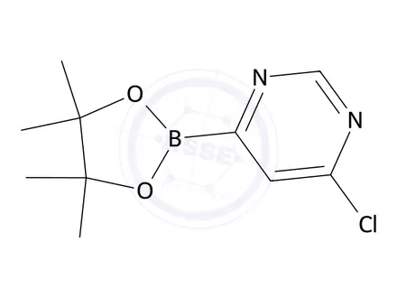 Chemical structure of 4-Chloro-6-(4,4,5,5-tetramethyl-1,3,2-dioxaborolan-2-yl)pyrimidine