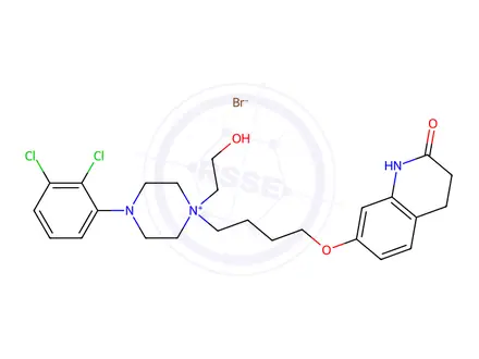 Chemical structure of 4-(2,3-dichlorophenyl)-1-(2-hydroxyethyl)-1-(4-((2-oxo-1,2,3,4-tetrahydroquinolin-7-yl)oxy)butyl)piperazin-1-ium bromide