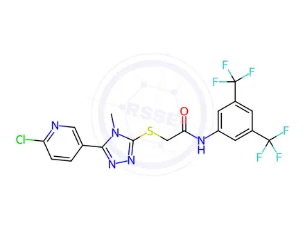Chemical structure of N1-[3,5-di(trifluoromethyl)phenyl]-2-{[5-(6-chloro-3-pyridyl)-4-methyl-4H-1,2,4-triazol-3-yl]thio}acetamide