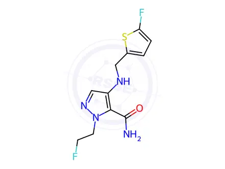 Chemical structure of 1-(2-fluoroethyl)-4-{[(5-fluoro-2-thienyl)methyl]amino}-1H-pyrazole-5-carboxamide