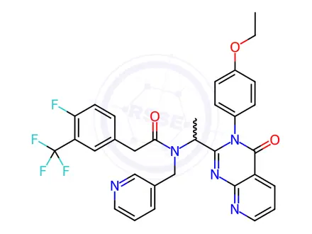 Chemical structure of N-​[1-​[3-​(4-Ethoxyphenyl)​-​3,​4-​dihydro-​4-​oxopyrido[2,​3-​d]​pyrimidin-​2-​yl]​ethyl]​-​4-​fluoro-​N-​(3-​pyridinylmethyl)​-​3-​(trifluoromethyl)​-benzeneacetamide
