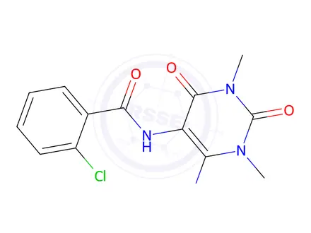 Chemical structure of Benzamide, N-(6-amino-1,2,3,4-tetrahydro-1,3-dimethyl-2,4-dioxo-5-pyrimidinyl)-2-chloro-