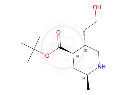 Chemical structure of (2S,4R,5S)-tert-butyl 5-(2-hydroxyethyl)-2-methylpiperidine-4-carboxylate
