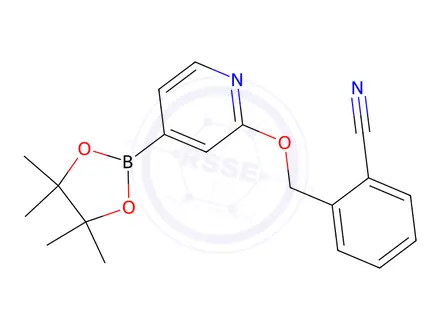Chemical structure of 2-(((4-(4,4,5,5-Tetramethyl-1,3,2-dioxaborolan-2-yl)pyridin-2-yl)oxy)methyl)benzonitrile