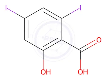 Chemical structure of Benzoic acid, 2-hydroxy-4,6-diiodo-