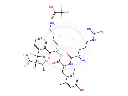 Chemical structure of D-Arginyl-2,6-dimethyl-L-tyrosyl-L-lysyl-L-phenylalaninamide-d5 Trifluoroacetic Acid Salt