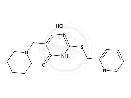 Chemical structure of 5-(Piperidin-1-ylmethyl)-2-((pyridin-2-ylmethyl)thio)pyrimidin-4(3H)-one hydrochloride