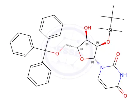 Chemical structure of 2’-O-(tert-Butyldimethylsilyl)-5’-O-trityluridine