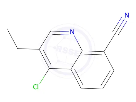 Chemical structure of 4-chloro-3-ethylquinoline-8-carbonitrile