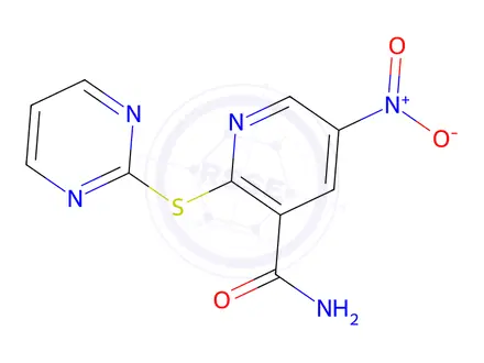 Chemical structure of 5-Nitro-2-(pyrimidin-2-ylthio)nicotinamide