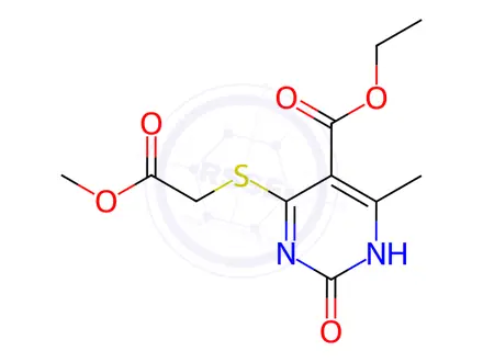 Chemical structure of Ethyl 4-((2-methoxy-2-oxoethyl)thio)-6-methyl-2-oxo-1,2-dihydropyrimidine-5-carboxylate