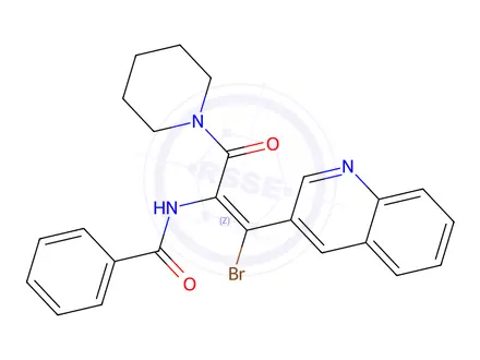 Chemical structure of (Z)-N-(1-Bromo-3-oxo-3-(piperidin-1-yl)-1-(quinolin-3-yl)prop-1-en-2-yl)benzamide