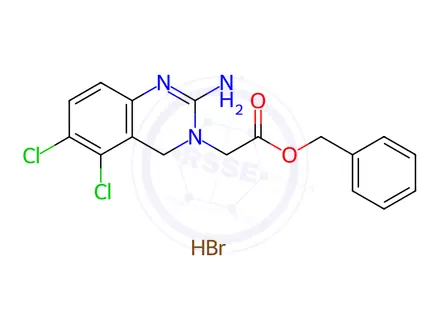 Chemical structure of 2-Amino-5,6-dichloro-3(4H)-quinazoline Acetic Acid Benzyl Ester Hydrobromide