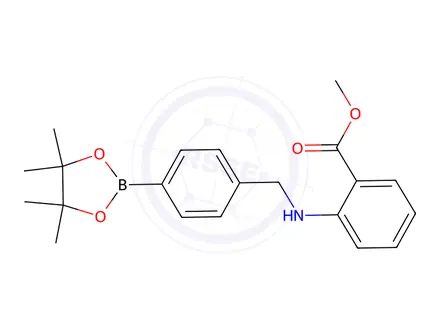 Chemical structure of Methyl 2-((4-(4,4,5,5-tetramethyl-1,3,2-dioxaborolan-2-yl)benzyl)amino)benzoate