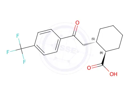 Chemical structure of (1R,2S)-2-(2-oxo-2-(4-(trifluoromethyl)phenyl)ethyl)cyclohexane-1-carboxylic acid