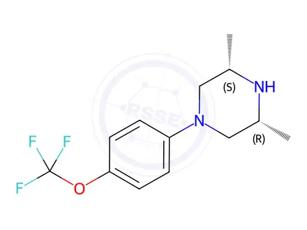 Chemical structure of (3S,5R)-3,5-dimethyl-1-(4-(trifluoromethoxy)phenyl)piperazine hydrochloride