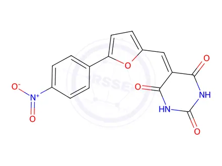 Chemical structure of 5-((5-(4-nitrophenyl)furan-2-yl)methylene)pyrimidine-2,4,6(1H,3H,5H)-trione