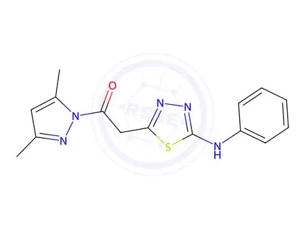 Chemical structure of 1-(3,5-Dimethyl-1H-pyrazol-1-yl)-2-(5-(phenylamino)-1,3,4-thiadiazol-2-yl)ethan-1-one