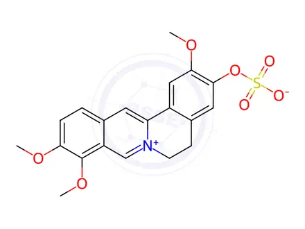 Chemical structure of 2,9,10-trimethoxy-3-(sulfooxy)-5,6-dihydroisoquinolino[3,2-a]isoquinolin-7-ium chloride