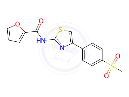 Chemical structure of N-(4-(4-(methylsulfonyl)phenyl)thiazol-2-yl)furan-2-carboxamide