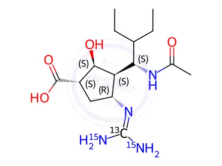 Chemical structure of Peramivir-13C,15N2