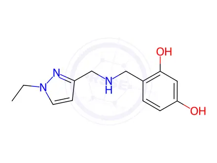 Chemical structure of 4-({[(1-ethyl-1H-pyrazol-3-yl)methyl]amino}methyl)benzene-1,3-diol