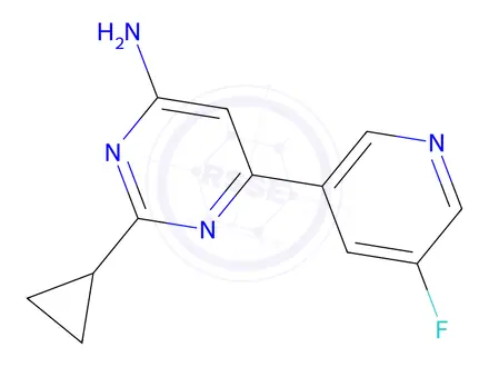 Chemical structure of 2-cyclopropyl-6-(5-fluoropyridin-3-yl)pyrimidin-4-amine