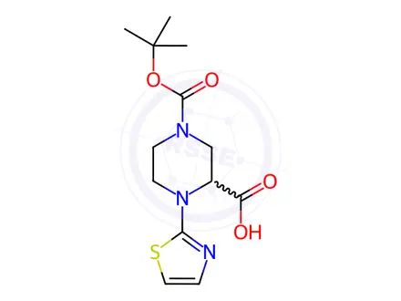 Chemical structure of 4-(tert-Butoxycarbonyl)-1-(thiazol-2-yl)piperazine-2-carboxylic acid
