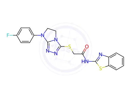 Chemical structure of N-(Benzo[d]thiazol-2-yl)-2-((7-(4-fluorophenyl)-6,7-dihydro-5H-imidazo[2,1-c][1,2,4]triazol-3-yl)thio)acetamide