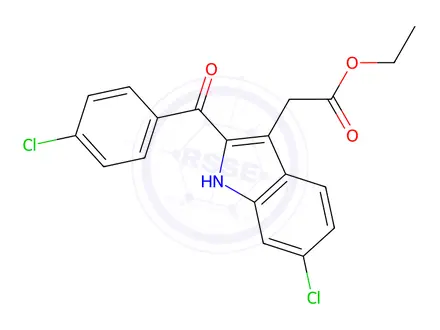 Chemical structure of Ethyl 2-(6-chloro-2-(4-chlorobenzoyl)-1H-indol-3-yl)acetate