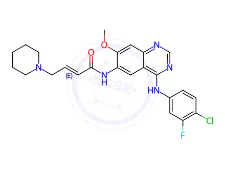 Chemical structure of N-(4-((4-Chloro-3-fluorophenyl)amino)-7-methoxyquinazolin-6-yl)-4-(piperidin-1-yl)but-2-enamide