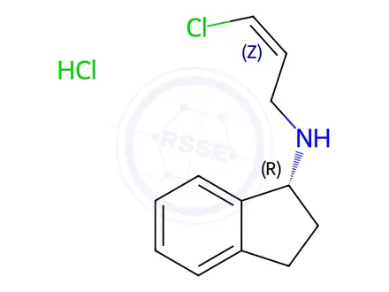 Chemical structure of cis-N-(3-Chloroallyl)-1-(R)-aminoindan Hydrochloride