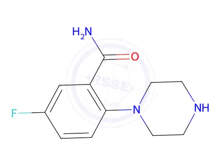 Chemical structure of 5-fluoro-2-(piperazin-1-yl)benzamide