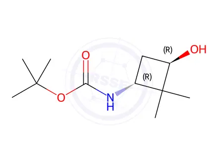 Chemical structure of Carbamic acid, N-[(1R,3R)-3-hydroxy-2,2-dimethylcyclobutyl]-, 1,1-dimethylethyl ester