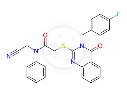Chemical structure of N-(Cyanomethyl)-2-((3-(4-fluorobenzyl)-4-oxo-3,4-dihydroquinazolin-2-yl)thio)-N-phenylacetamide