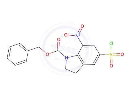 Chemical structure of Benzyl 5-(chlorosulfonyl)-7-nitro-2,3-dihydro-1H-indole-1-carboxylate