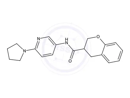 Chemical structure of N-(6-(Pyrrolidin-1-yl)pyridin-3-yl)chromane-3-carboxamide
