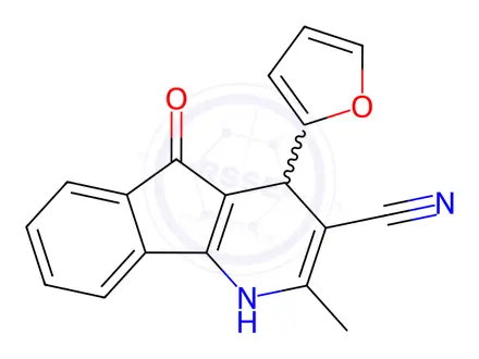 Chemical structure of 4-(Furan-2-yl)-2-methyl-5-oxo-4,5-dihydro-1H-indeno[1,2-b]pyridine-3-carbonitrile