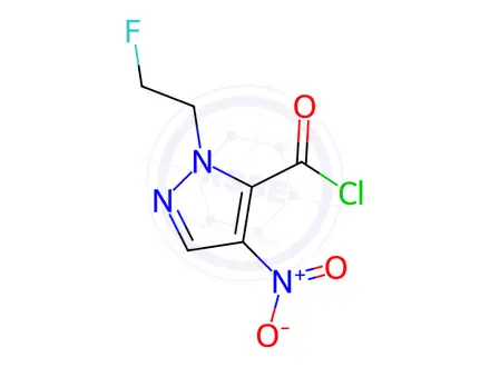 Chemical structure of 1-(2-fluoroethyl)-4-nitro-1H-pyrazole-5-carbonyl chloride