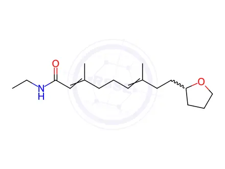 Chemical structure of 2,6-Nonadienamide, N-ethyl-3,7-dimethyl-9-(tetrahydro-2-furanyl)-
