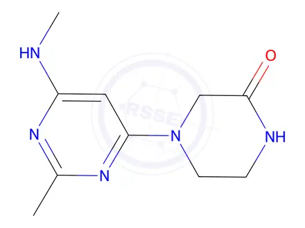 Chemical structure of 4-(2-methyl-6-(methylamino)pyrimidin-4-yl)piperazin-2-one