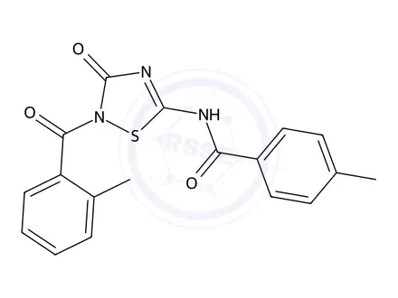 Chemical structure of 4-Methyl-N-(2-(2-methylbenzoyl)-3-oxo-2,3-dihydro-1,2,4-thiadiazol-5-yl)benzamide